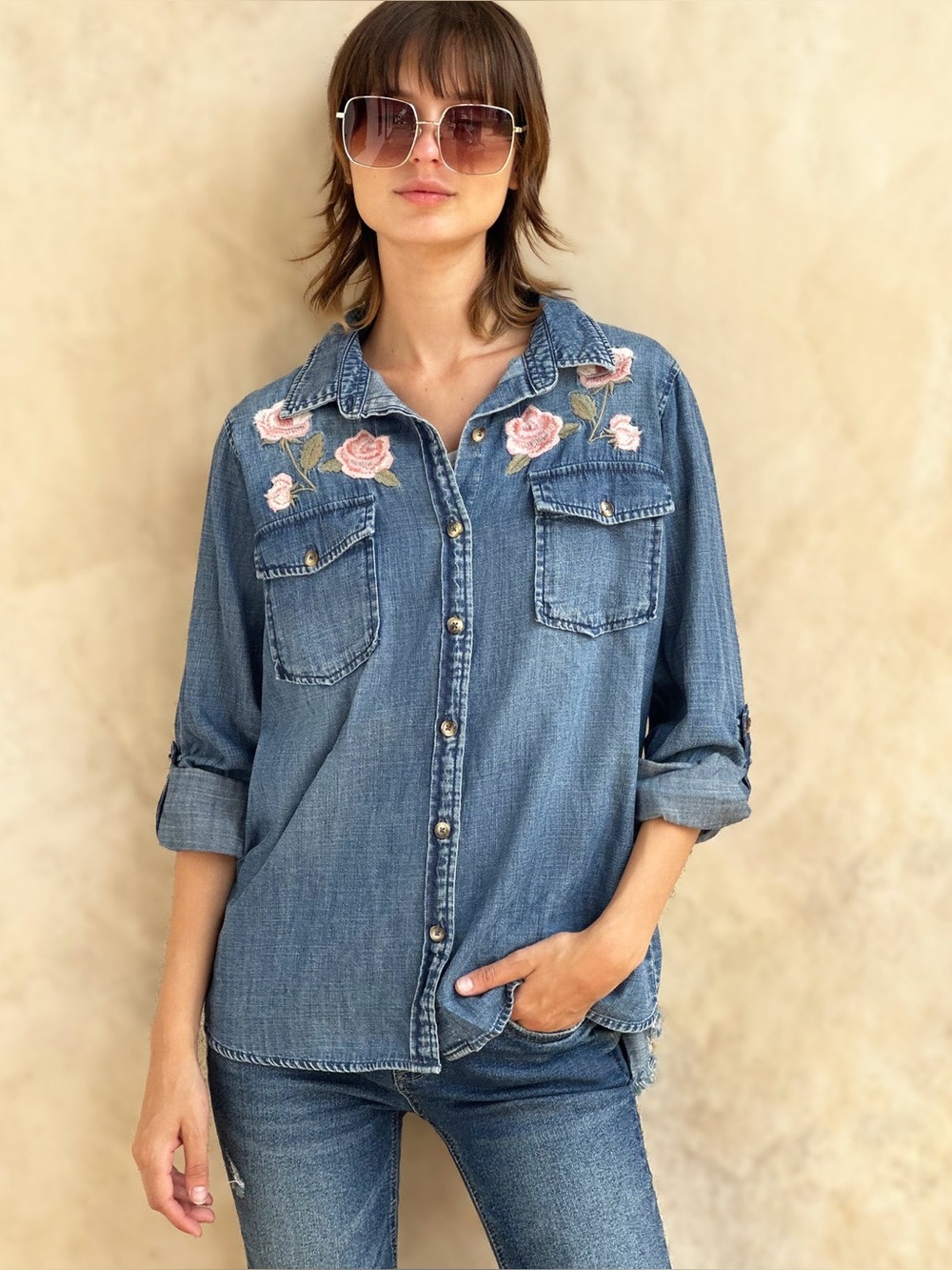 Billy T Rose Denim Shirt Top Blue XL